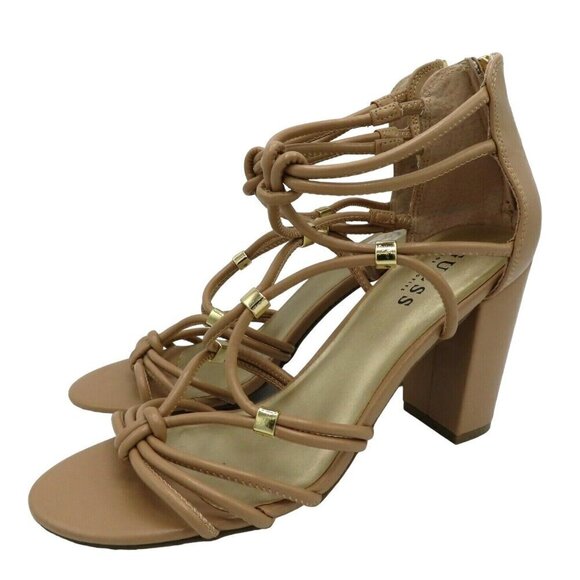 Guess Lyndee 8 M Women Strappy Beige Block Heel Sandals GFLyndee Faux Leather - Picture 1 of 8